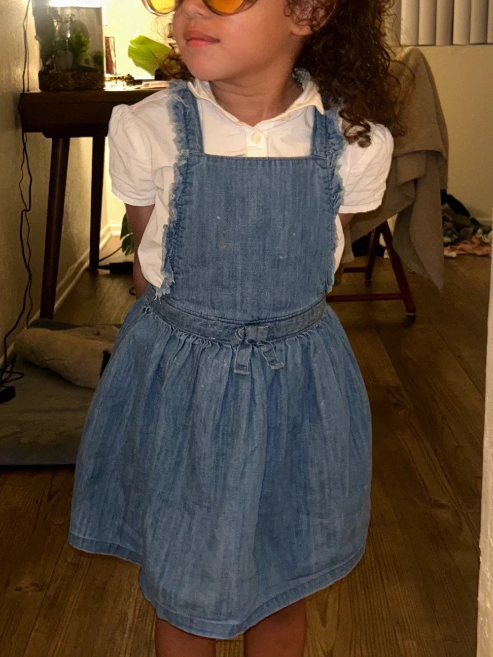 2 Blue Denim 3-4t Girls Pinafore Overalls